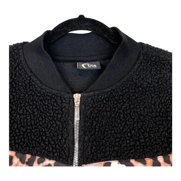 ZYIA Black Leopard Flying V Fleece Jacket Sherpa Teddy Bomber - Picture 6 of 14